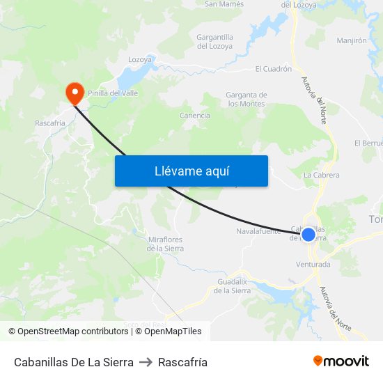 Cabanillas De La Sierra to Rascafría map