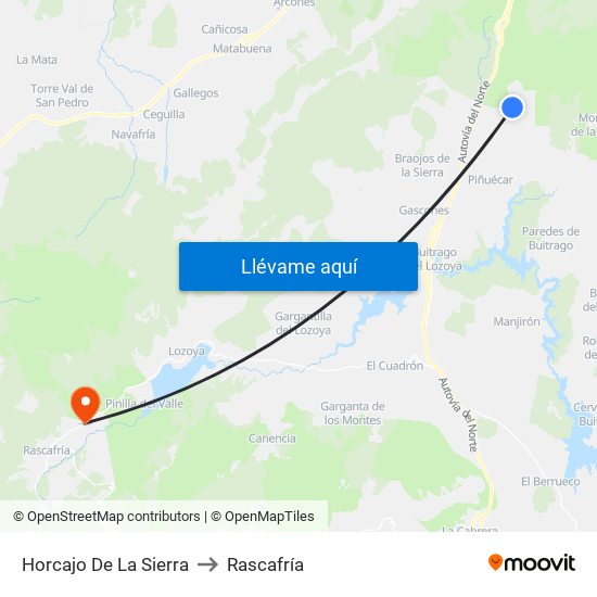 Horcajo De La Sierra to Rascafría map