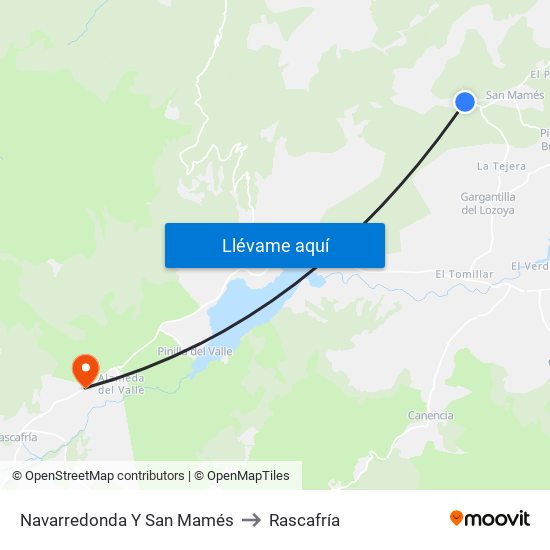 Navarredonda Y San Mamés to Rascafría map