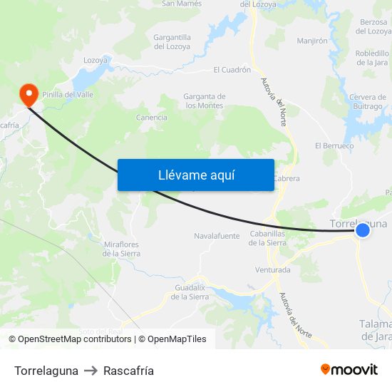 Torrelaguna to Rascafría map