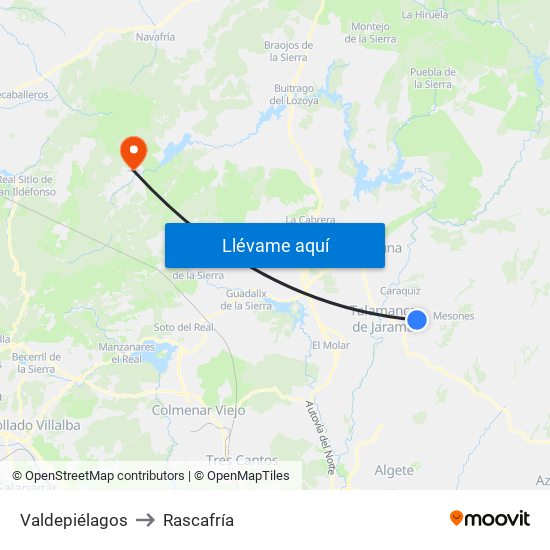 Valdepiélagos to Rascafría map