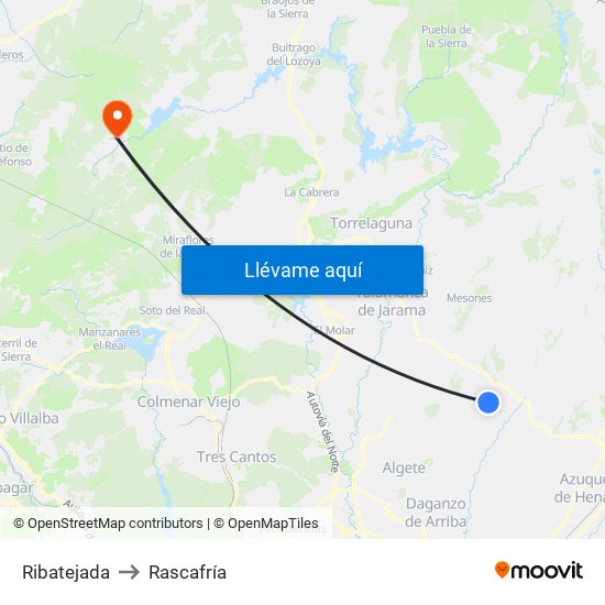 Ribatejada to Rascafría map