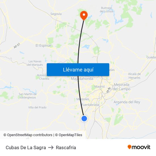Cubas De La Sagra to Rascafría map