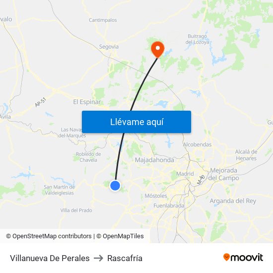 Villanueva De Perales to Rascafría map