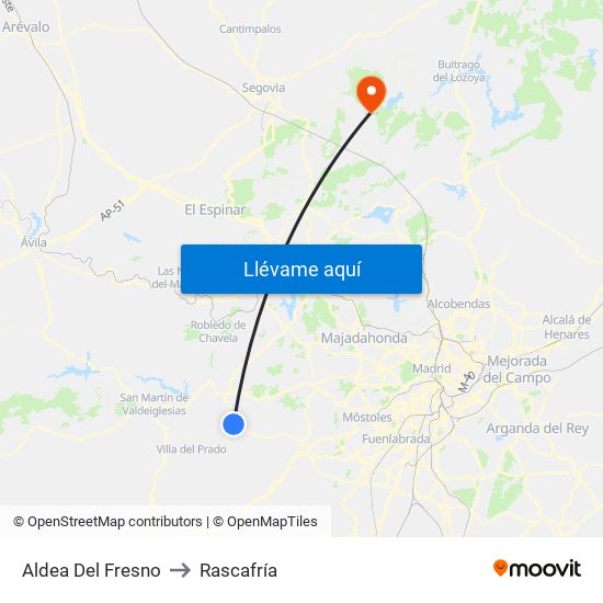 Aldea Del Fresno to Rascafría map