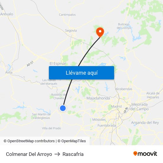 Colmenar Del Arroyo to Rascafría map