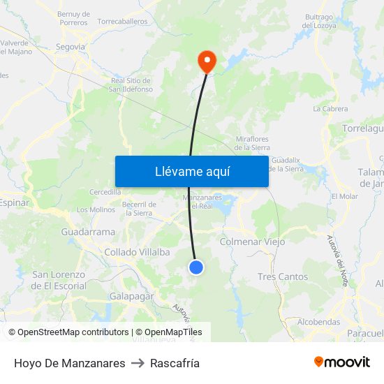 Hoyo De Manzanares to Rascafría map