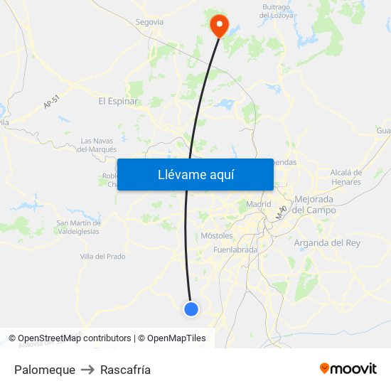 Palomeque to Rascafría map