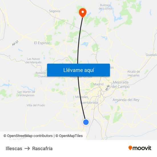 Illescas to Rascafría map
