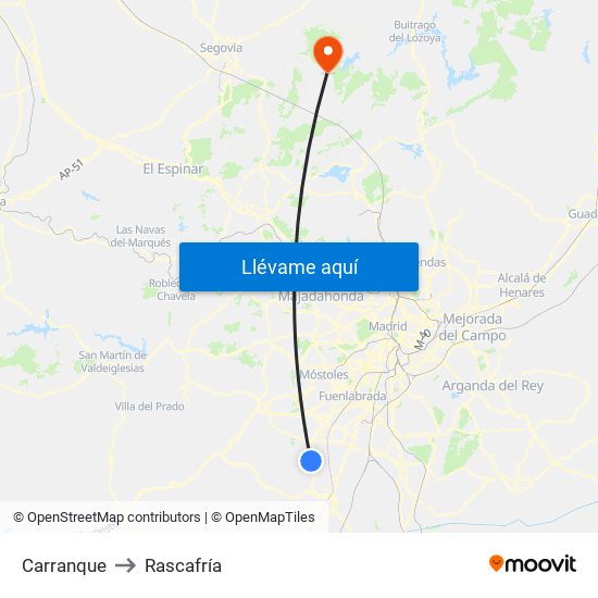 Carranque to Rascafría map