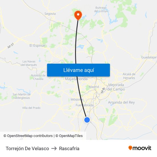 Torrejón De Velasco to Rascafría map