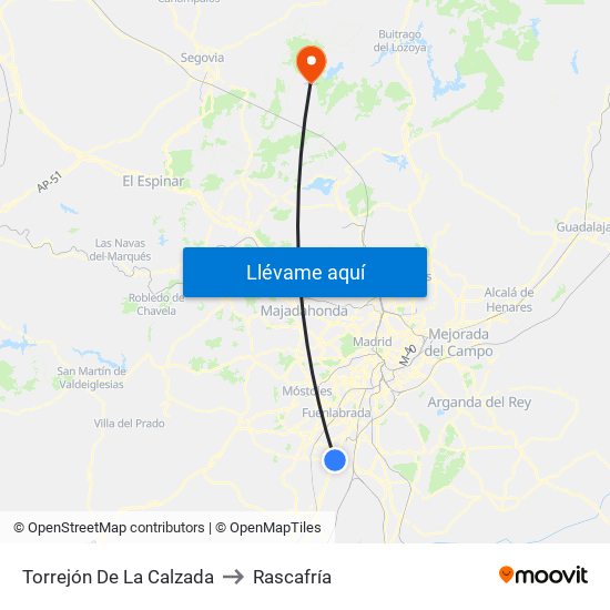 Torrejón De La Calzada to Rascafría map
