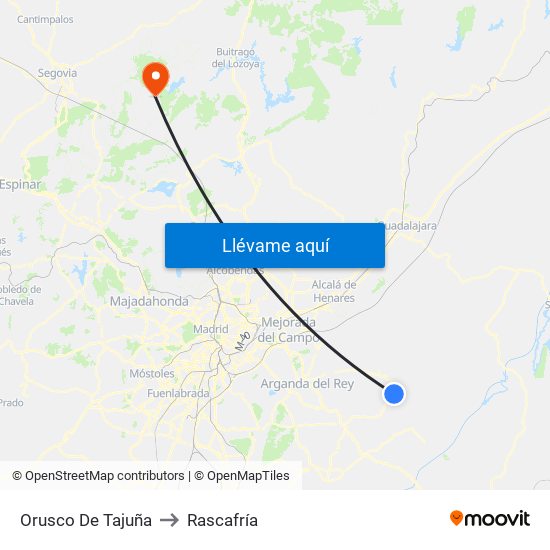 Orusco De Tajuña to Rascafría map
