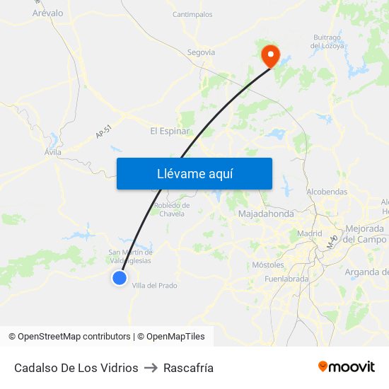 Cadalso De Los Vidrios to Rascafría map