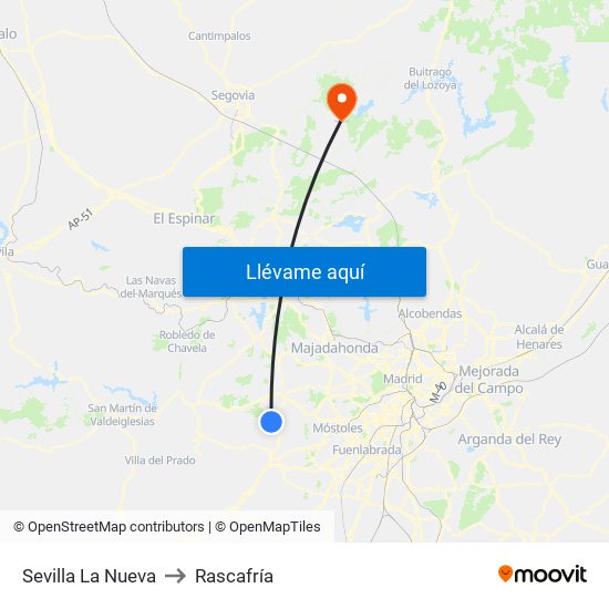 Sevilla La Nueva to Rascafría map