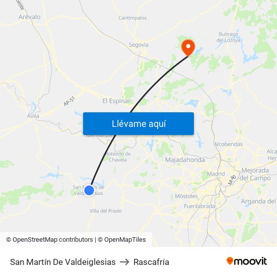 San Martín De Valdeiglesias to Rascafría map