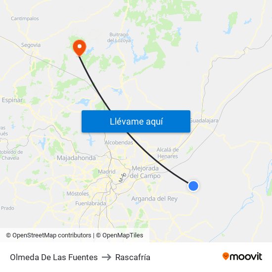Olmeda De Las Fuentes to Rascafría map