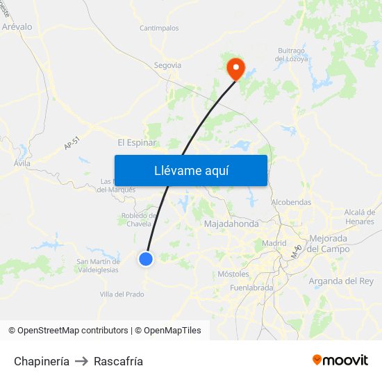 Chapinería to Rascafría map