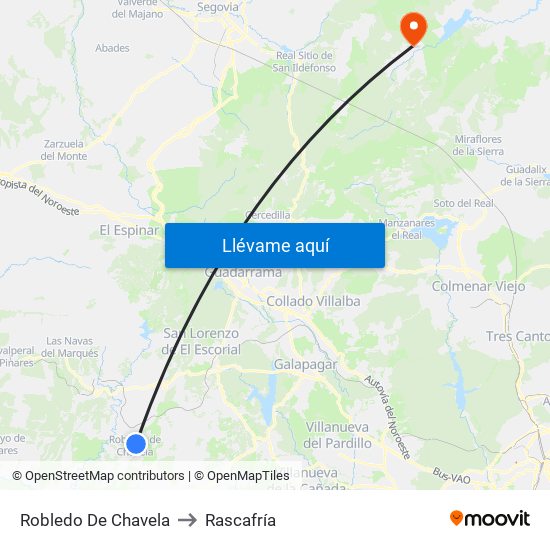 Robledo De Chavela to Rascafría map