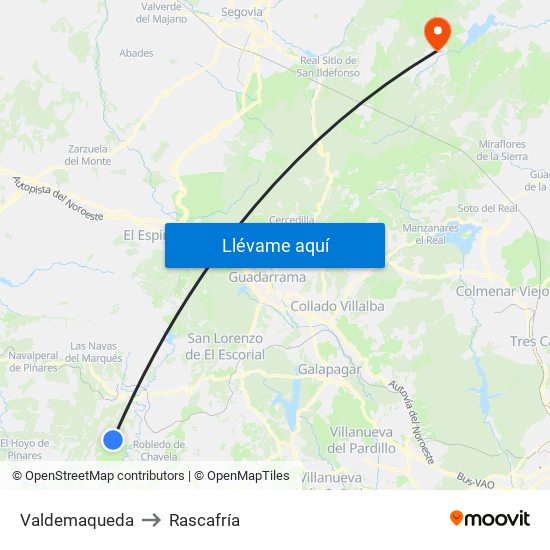 Valdemaqueda to Rascafría map