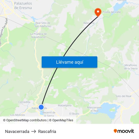 Navacerrada to Rascafría map