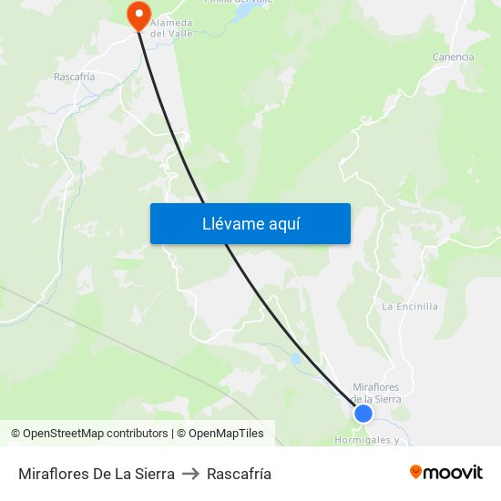 Miraflores De La Sierra to Rascafría map