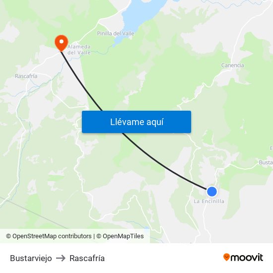 Bustarviejo to Rascafría map