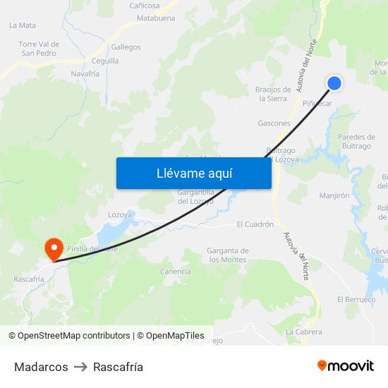 Madarcos to Rascafría map