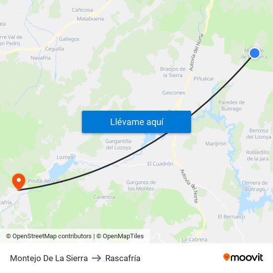 Montejo De La Sierra to Rascafría map
