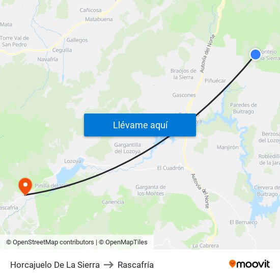 Horcajuelo De La Sierra to Rascafría map