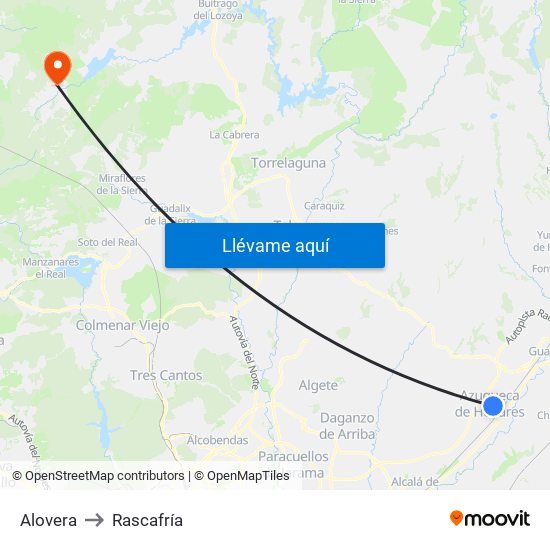Alovera to Rascafría map