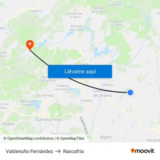 Valdenuño Fernández to Rascafría map