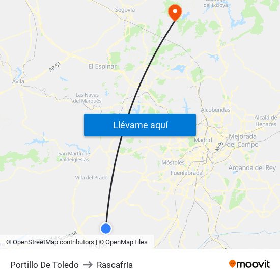 Portillo De Toledo to Rascafría map
