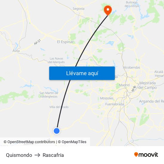 Quismondo to Rascafría map