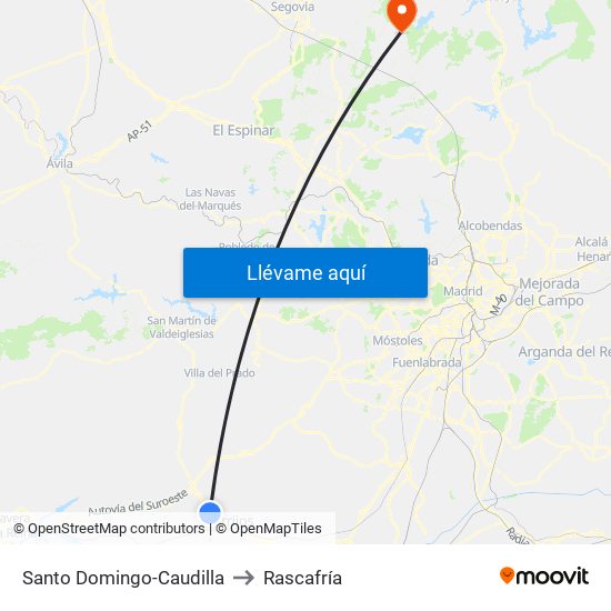Santo Domingo-Caudilla to Rascafría map