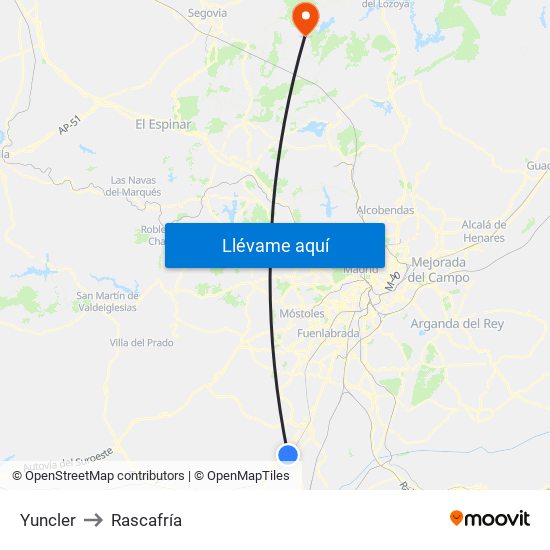 Yuncler to Rascafría map