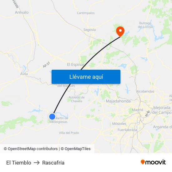 El Tiemblo to Rascafría map