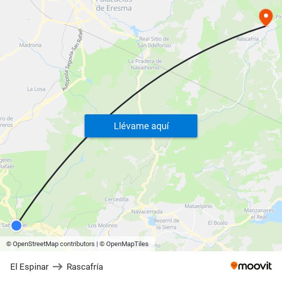 El Espinar to Rascafría map