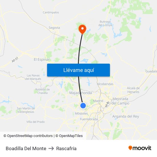 Boadilla Del Monte to Rascafría map