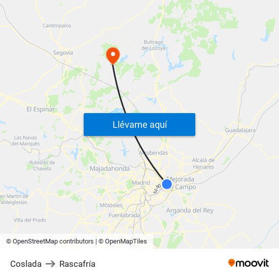 Coslada to Rascafría map