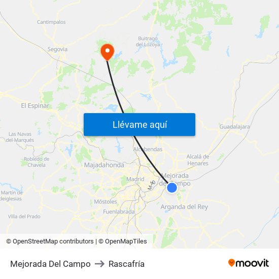 Mejorada Del Campo to Rascafría map