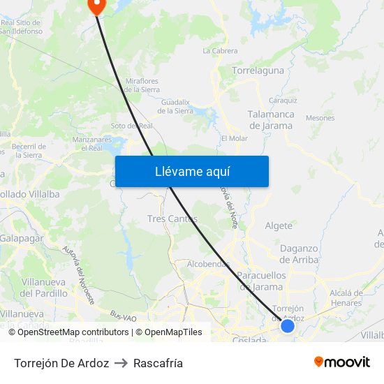 Torrejón De Ardoz to Rascafría map