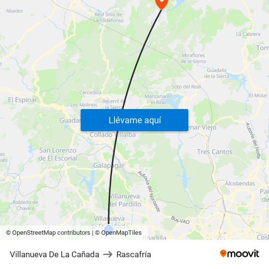 Villanueva De La Cañada to Rascafría map