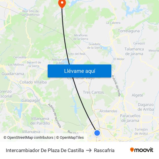 Intercambiador De Plaza De Castilla to Rascafría map