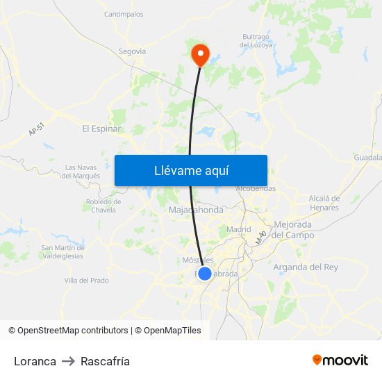 Loranca to Rascafría map