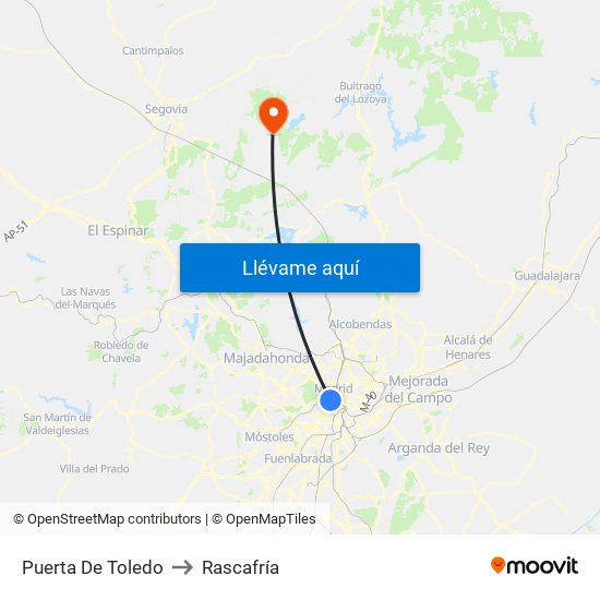 Puerta De Toledo to Rascafría map