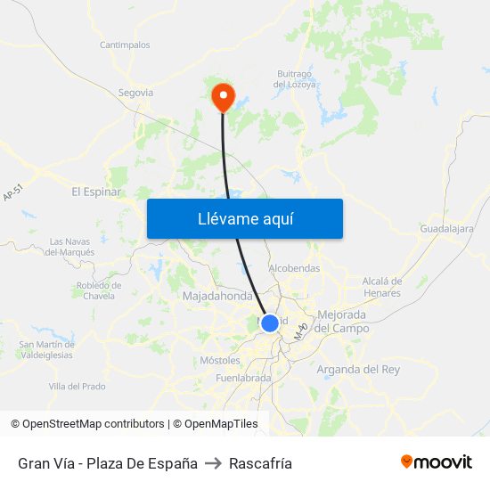 Gran Vía - Plaza De España to Rascafría map