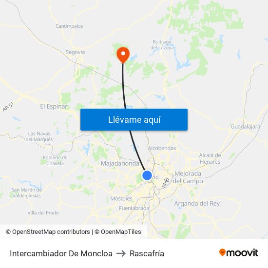 Intercambiador De Moncloa to Rascafría map
