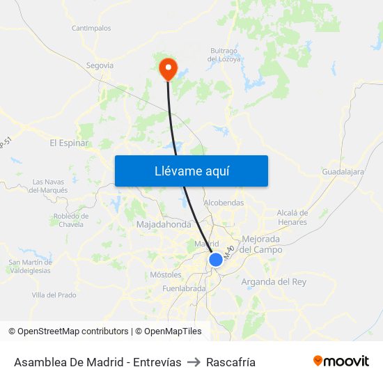 Asamblea De Madrid - Entrevías to Rascafría map
