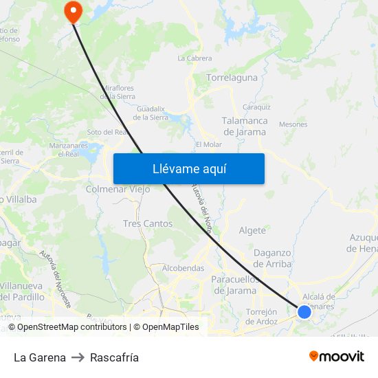 La Garena to Rascafría map